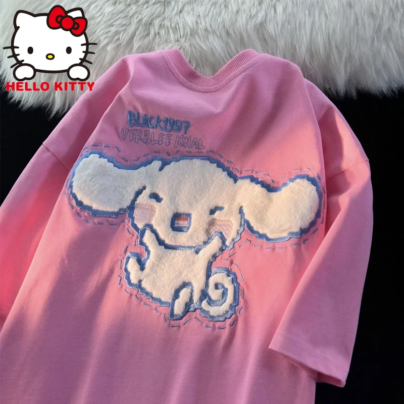 

Футболка Sanrio Cinnamoroll Женская свободного кроя, винтажный дизайнерский топ с коротким рукавом, одежда для девушек и женщин, готический Топ для пар