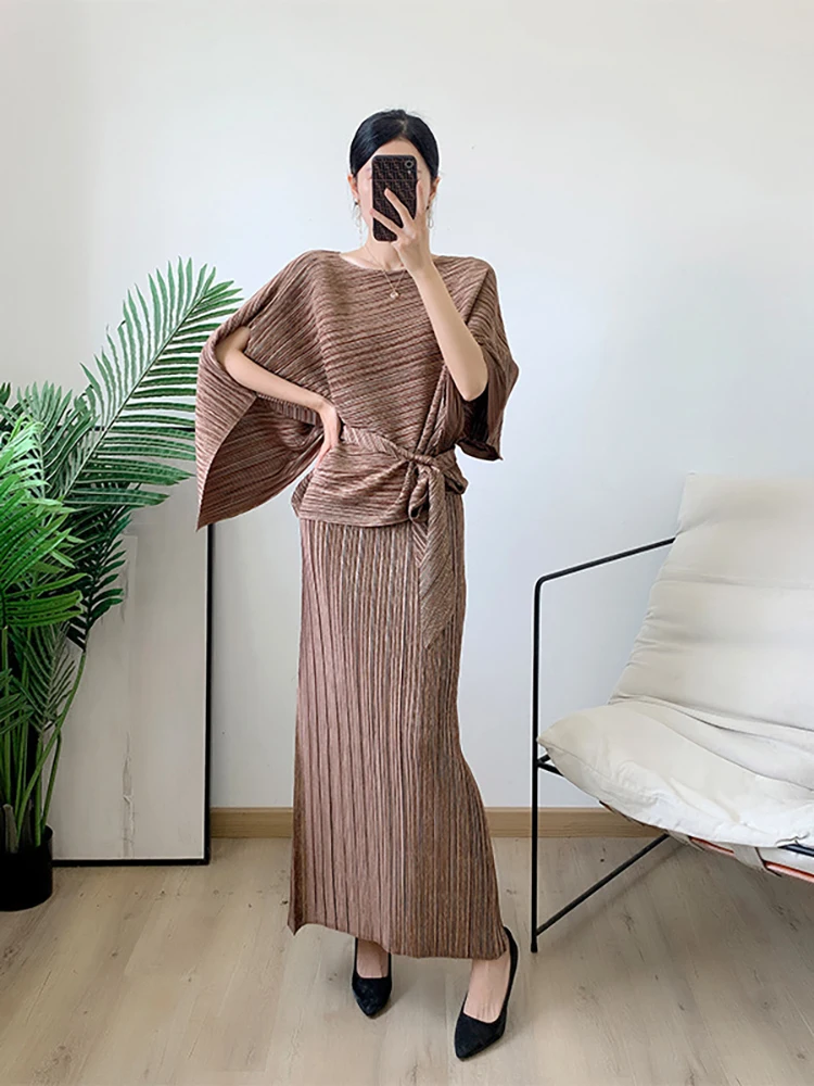 miyake-pleated-original-designer-two-piece-dress-sets-2023-spring-suspender-dress-shawl-tops-with-belt-women-elegant-dresses