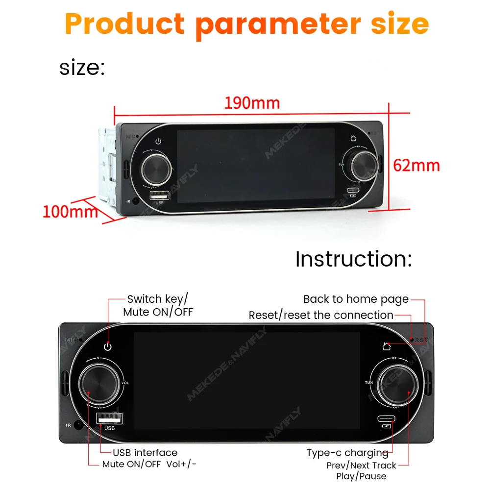 1Din 5.2inch Dual Knob Car Radio MP5 Player Wireless CarPlay Android Auto multimedia player BT Universal Car intelligent systems