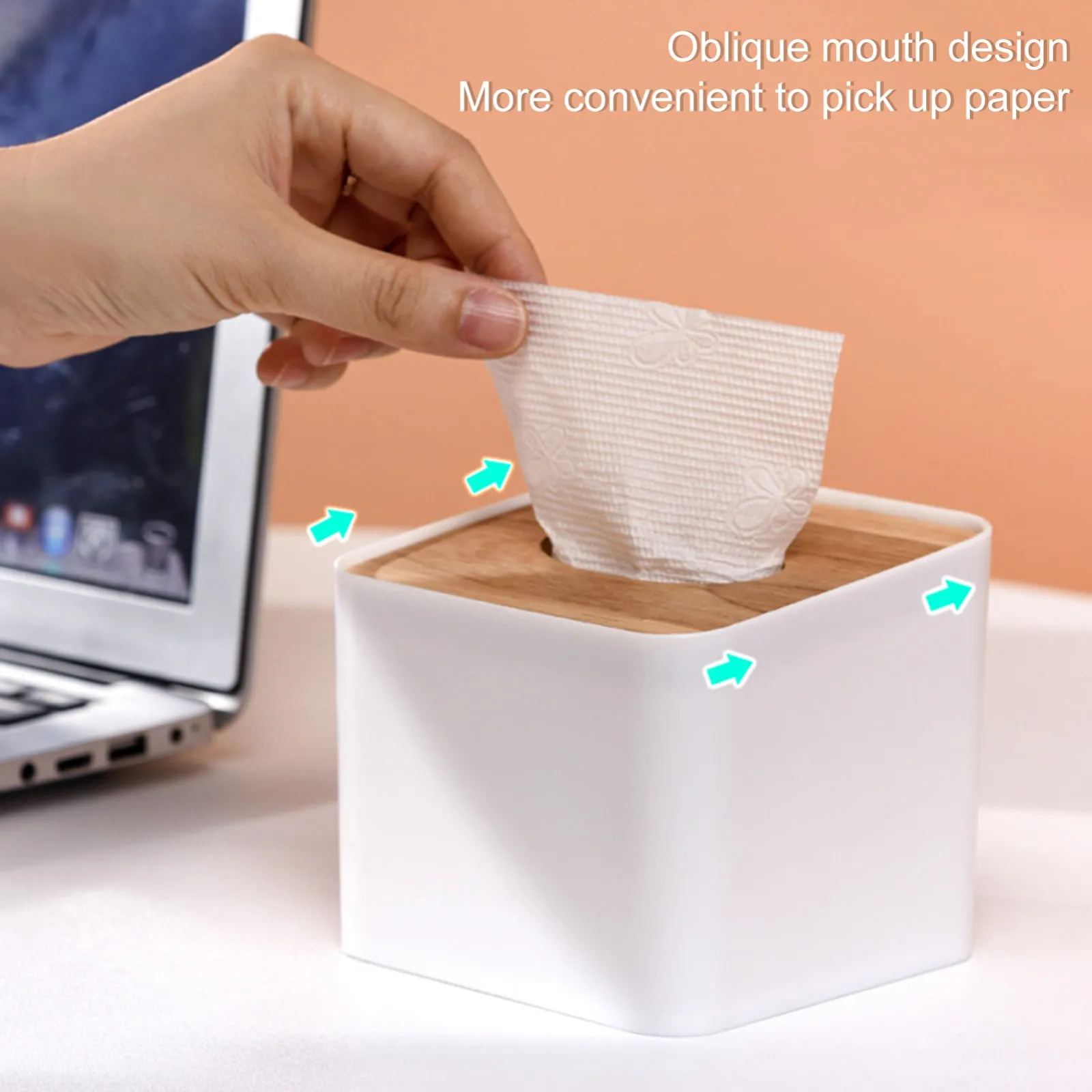 New Plastic Tissue Box Wooden Lid Square Napkin Holder Container Wet Tissue Paper Dispenser Case Modern Home Car Organizer 3