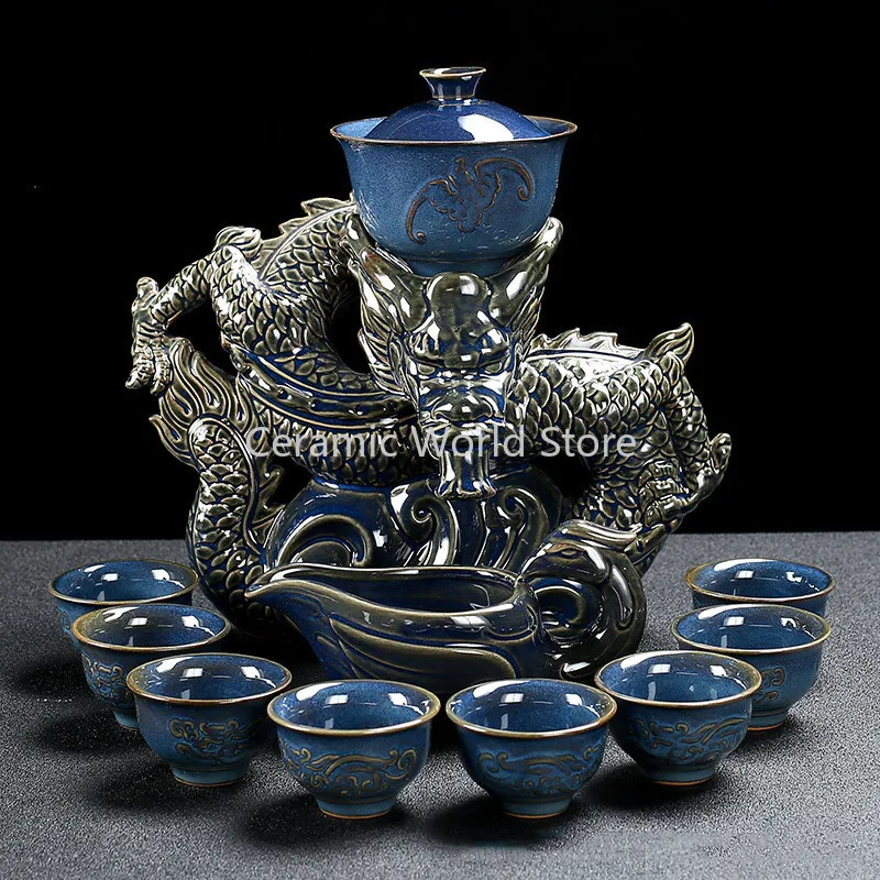 

11pcs/set Portable ceramics Tea Set semi-automatic Spin tea infuser Handmade kettle teacup Household porcelain teaware drinkwar