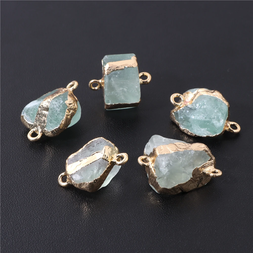 Double Holes Quartzs Pendant Chakra Natural Crystal Connectors Raw Rough  Stone Charms for Jewelry Making DIY Necklace Earrings