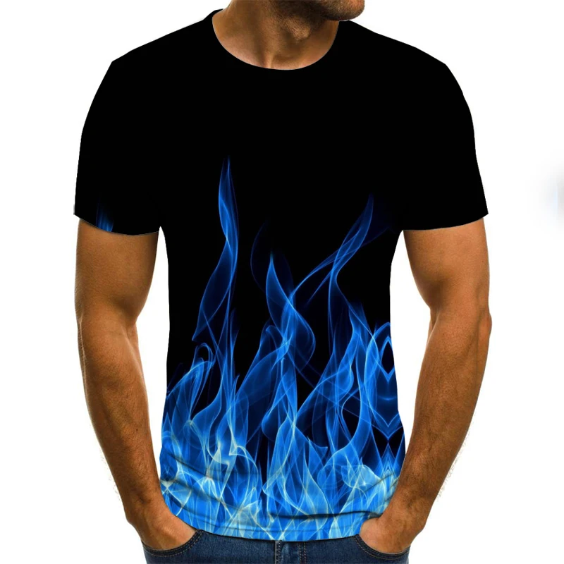 

High-end Flame Men's T-shirt Summer Fashion Short Sleeve 3D Crew Neck Top Smoke Element Shirt Trendy Men's Casual T-shirt
