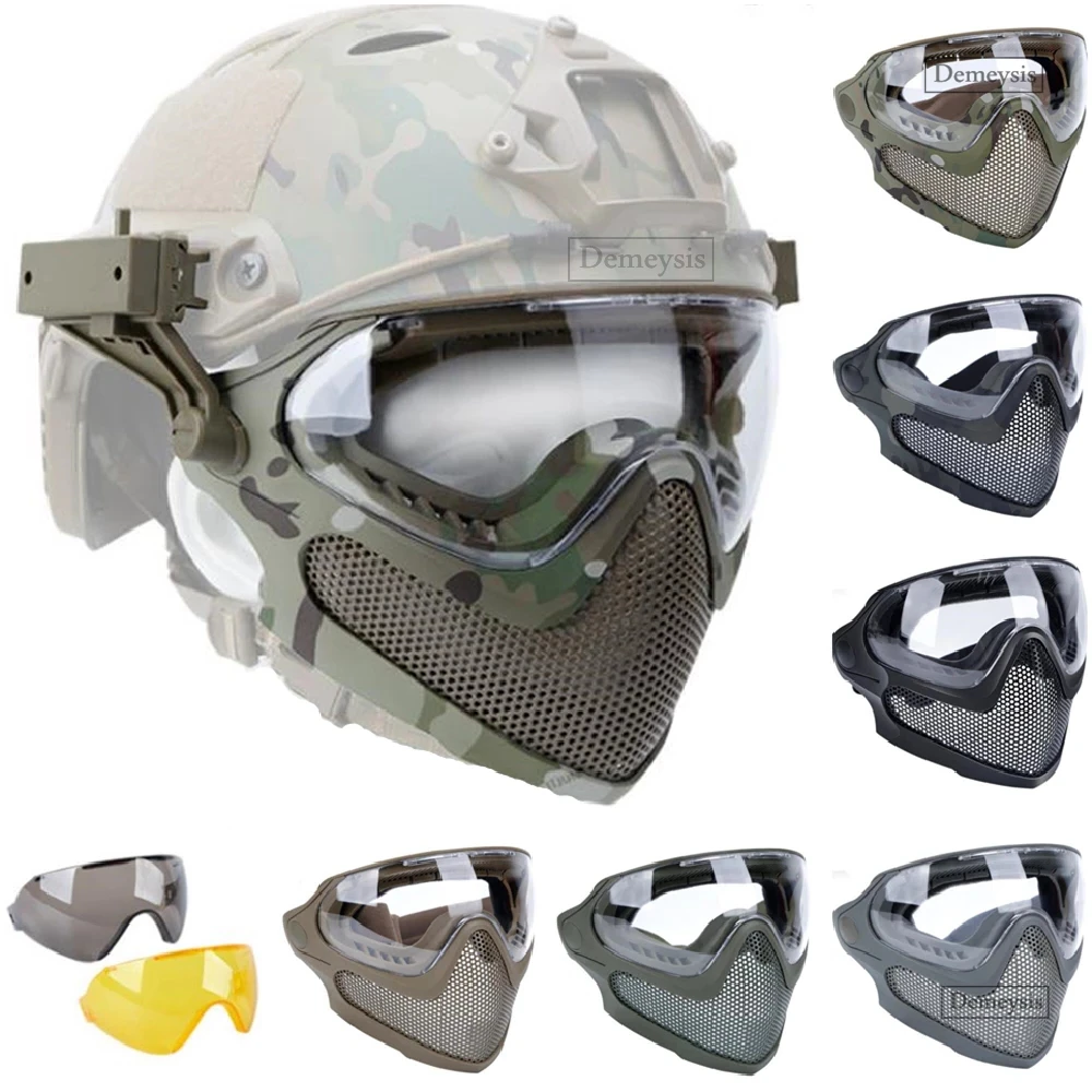 Tactical Full Face Airsoft Mask with Steel Mesh Eye Protection Goggles