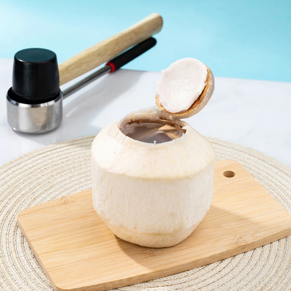 

Food Grade 304 Coconut Opener Tool Set Stainless Steel Coconut Meat Opener Wooden Tool Handle Rubber Hammer Easy To Use Durable