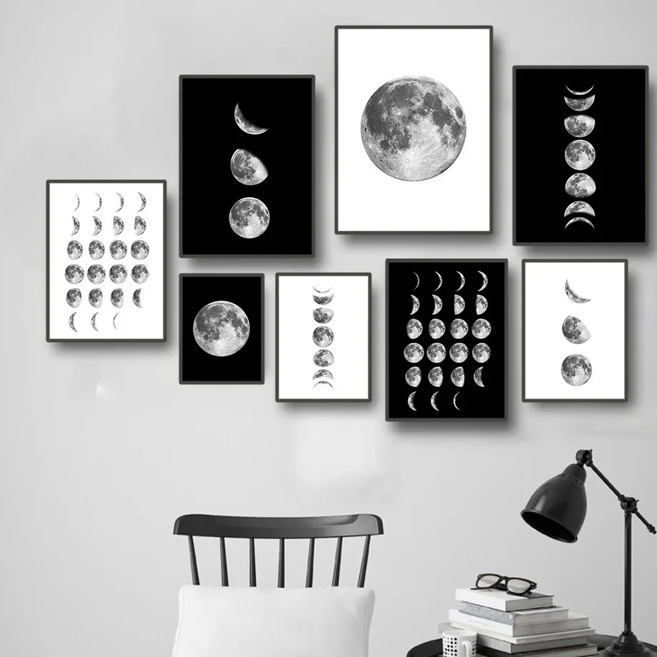 

Настенное искусство Луна черно-белая Реалистичная пейзаж Картина домашний Декор постер печать Скандинавская Картина на холсте гостиная Bedoom