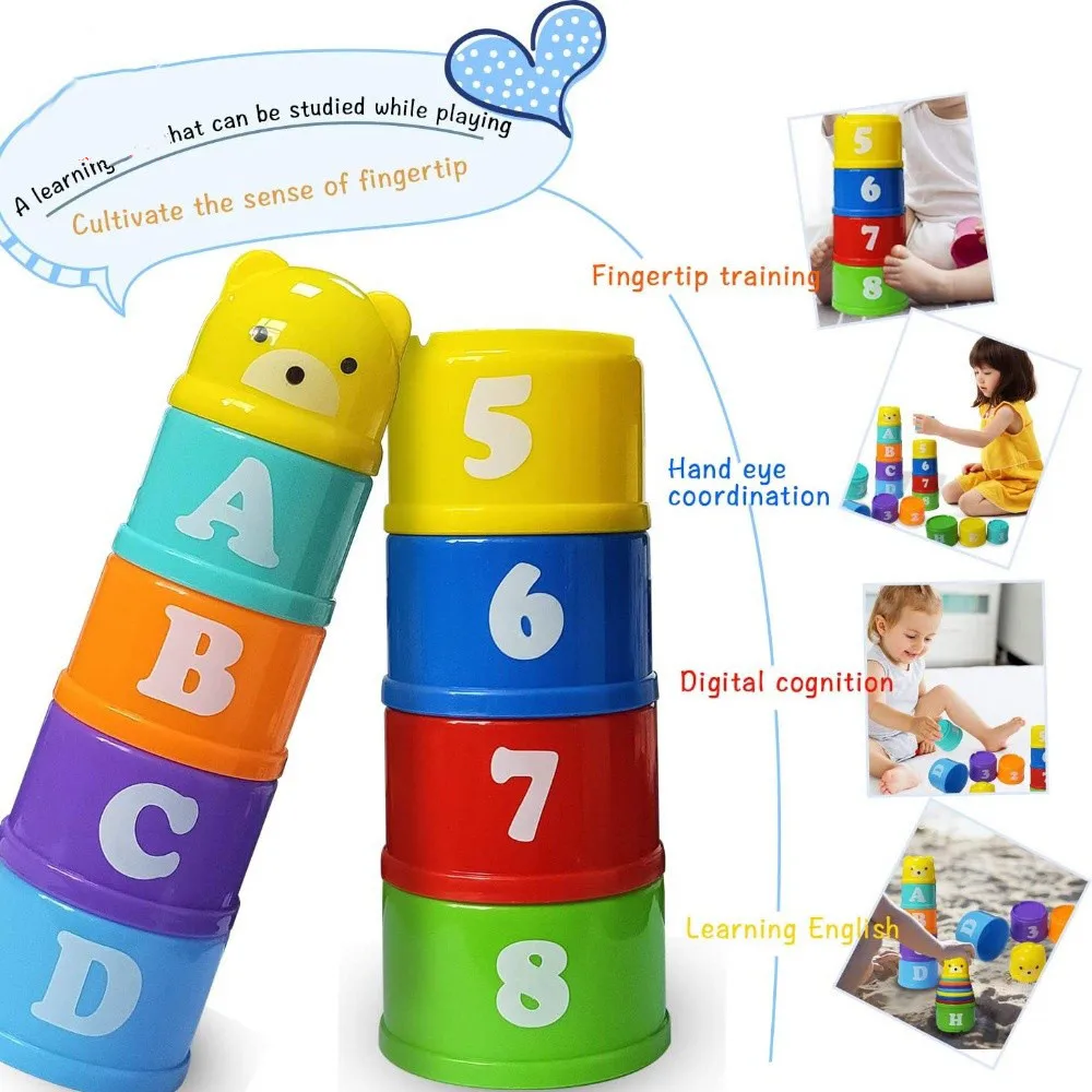 Baby Stacking Cups Bath Toy for Toddlers 1-3,8PCS Stackable Nesting Cups  Water Pool Tub Toy for 6-12 Months Infant,Early Educational Develop