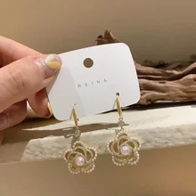 

Earrings for women S925 Silver Needle Temperament White Pearl Flower Earrings Korean Fashion Drop Earrings Sweet Girl Earring