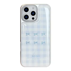 Blue Checkered Bow Electroplating Drip Glue Phone Case Y2K Cover - Samsung S26 Fe (A)