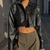 Candyhot Autumn Faux Leather Short Jacket Y2K Turn-down Collar Fashion Botton Decoration PU Coat 2024 Grunge Street Casual Coats 6