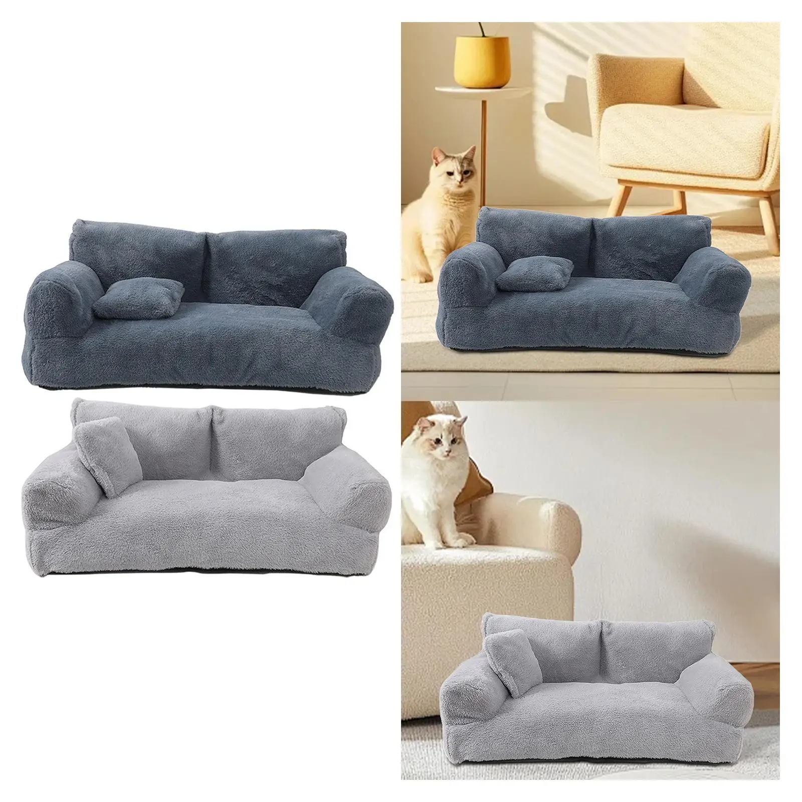 Pet Sofa Soft Plush Anti Slip Bottom Warm Pet Supplies Rectangle Versatile Wear Resistant with Removable Cover for Dog Cat Pet