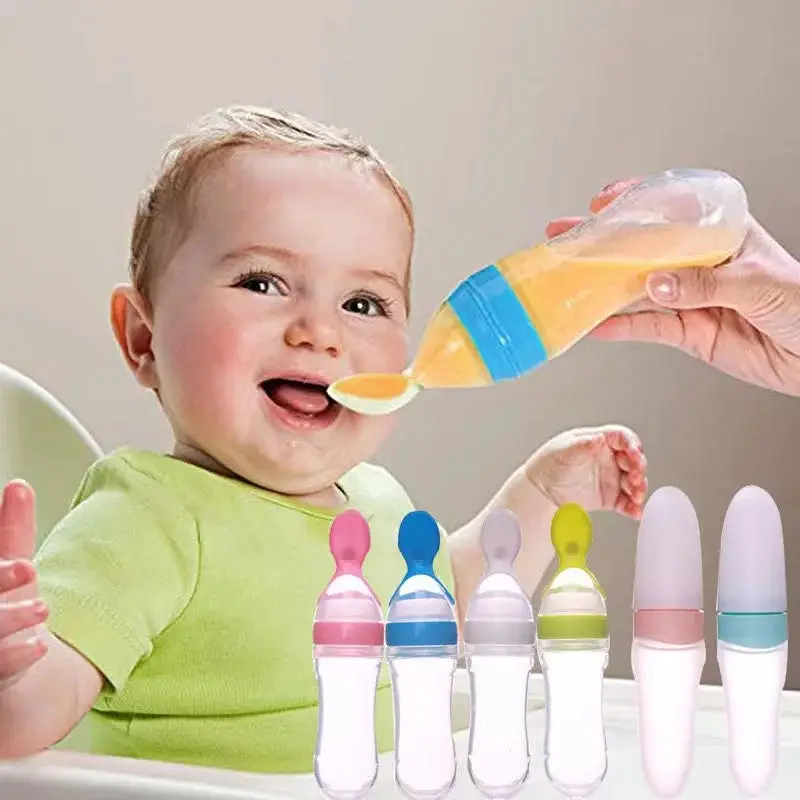 

Squeezing Feeding Bottle Silicone Newborn Baby Training Rice Spoon Infant Cereal Food Supplement Feeder Safe Tableware Tools