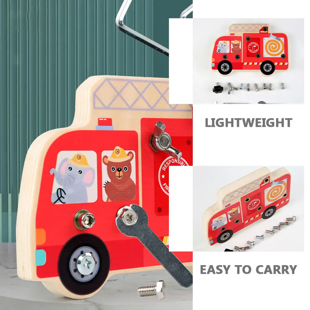 1세트 나사 너트 인지 보드 나무 드라이버 교육용 장난감 경량 휴대용 어린이 조기 학습 소방차