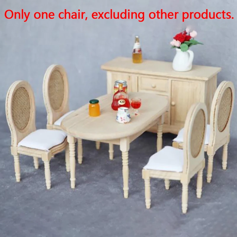 

1 pcs 1/12 Dolls Miniature Furniture Wooden Unpainted Dining Chair for Dollhouse Decor pretend play toy Furniture Toys Kid Toys