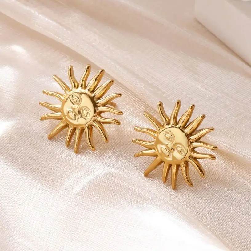Punk Stainless Steel Sun Earrings Geometric Waterproof