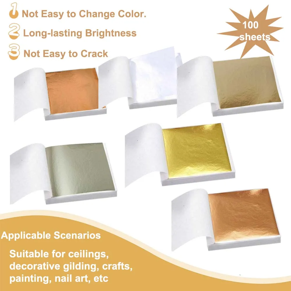 Imitation Gold  Silver Foil Paper - 100pcs DIY Craft Sheets for Resin Candle Plaster Nail Art Home Decoration