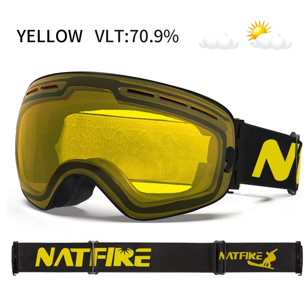 משקפי סקי NATFIRE עם שכבות כפולות, אנטי קיטור, UV400, משקפי שלג לסנובורד, משקפי ספורט חיצוניים לסקי