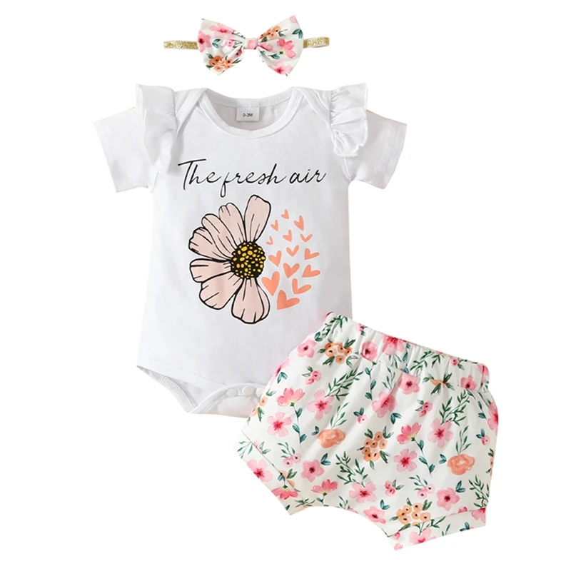 PudcocoInfantNewbornBabyGirlsShortsSetFlowerPrintShortSleeve