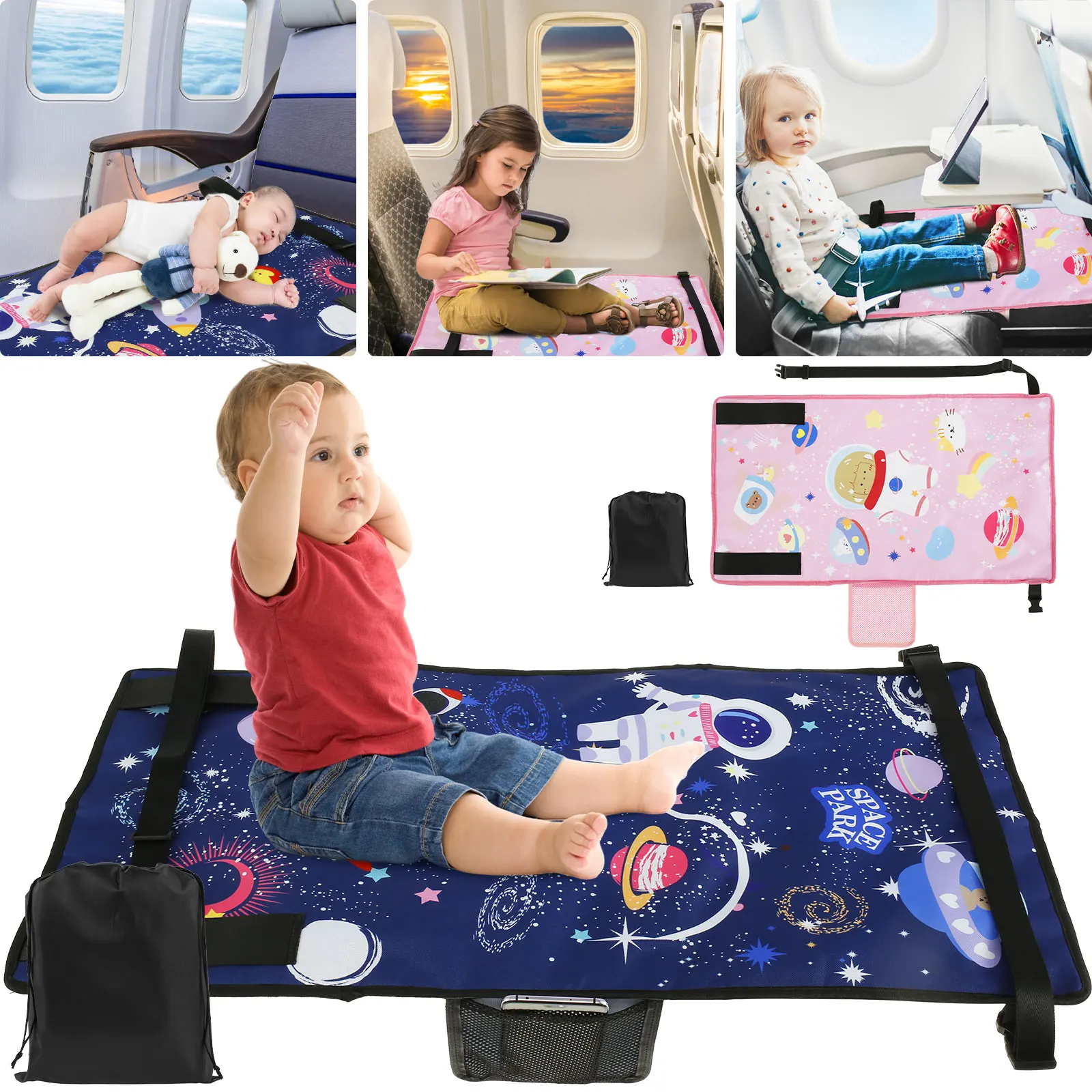 Portable Kids Airplane Footrest Breathable Oxford Cloth Seat Extender