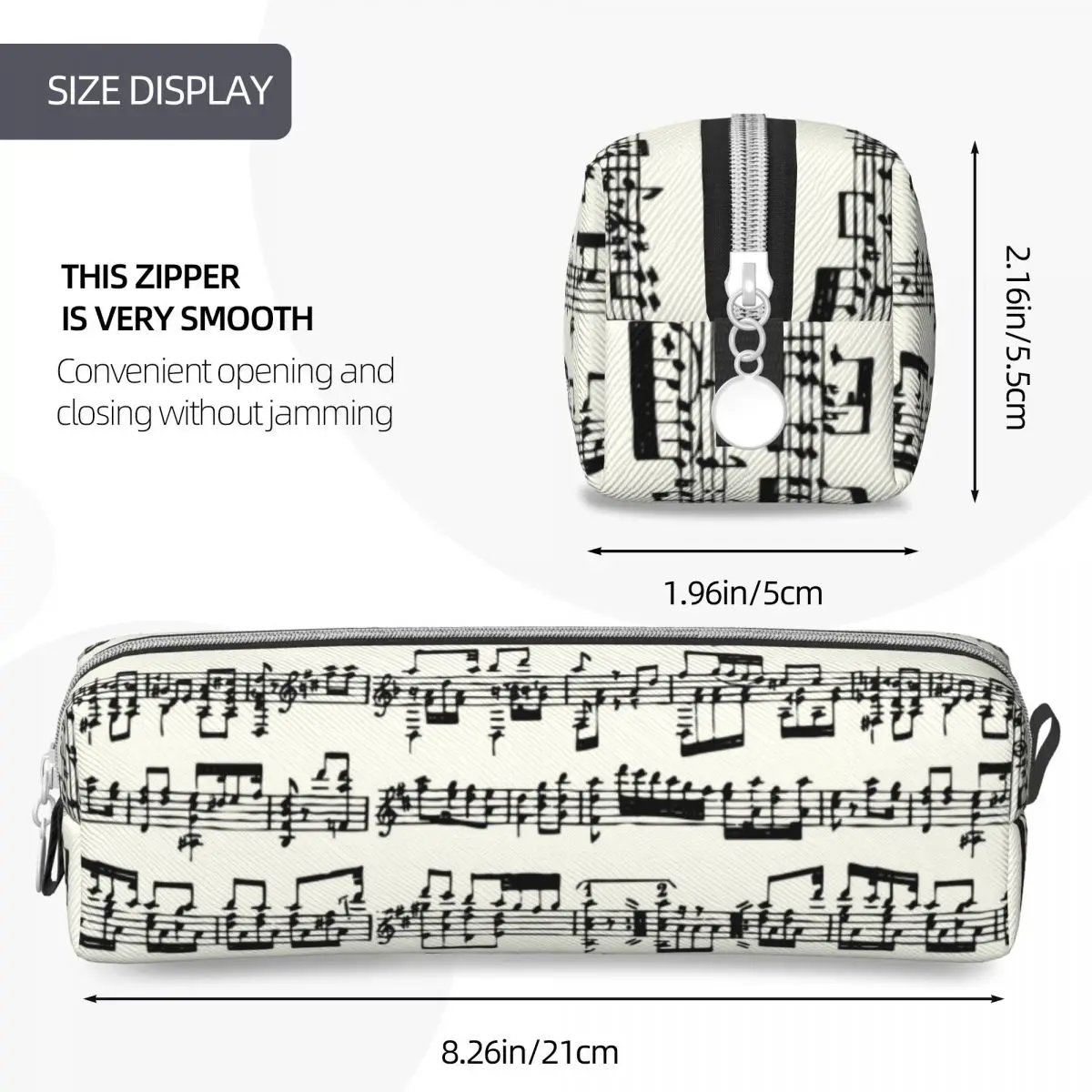 Sheet Music On Ivory Pencil Case Lovely Musical Notes Pen Box Bags Student Large Storage Students School Gifts Pencil Box