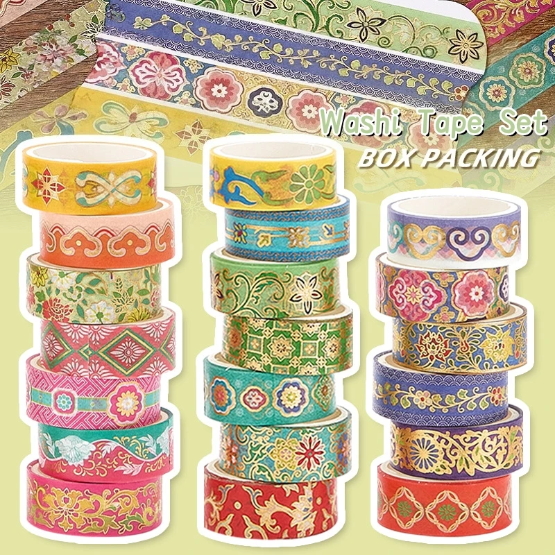 20 롤 골드 호일 시누아즈리 와시 테이프 세트 빈티지 이국적인 예술 마스킹 테이프 꽃 장식 DIY 공예 저널 A3235