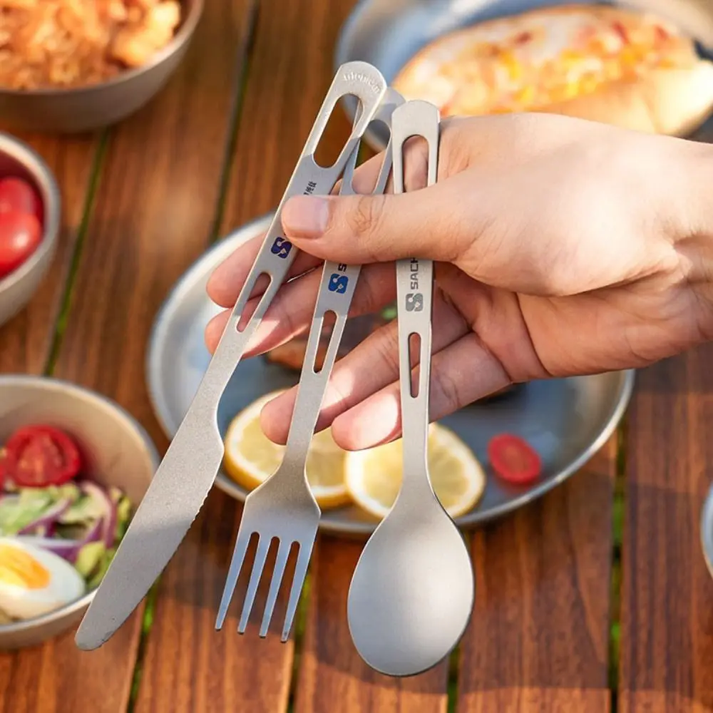 1Pc Portable Titanium Long Handle Spoon Camping Light Titanium Cookware Cutlery Fork EDC Environmental Outdoor Picnic Accessorie Camping Cutlery Portable Tableware Camping Cookware Portable Cutlery Titanium Tableware