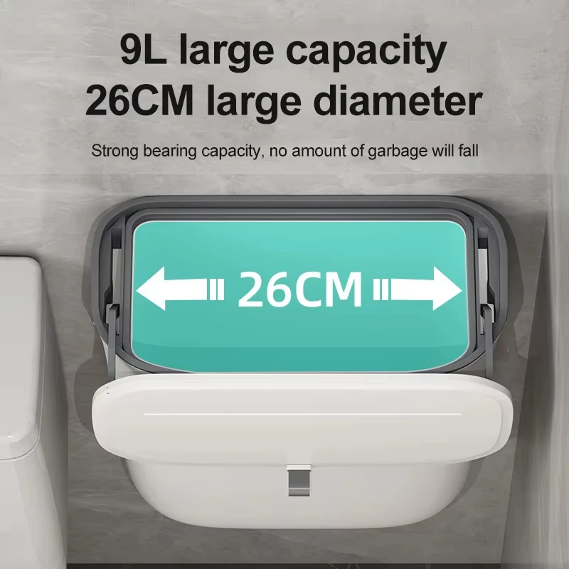 Bathroom Trash Can Wall Mounted Hanging Trash Bin With Lid Waterproof Narrow Seam Rubbish Bin Toilet Waste Garbage 7L