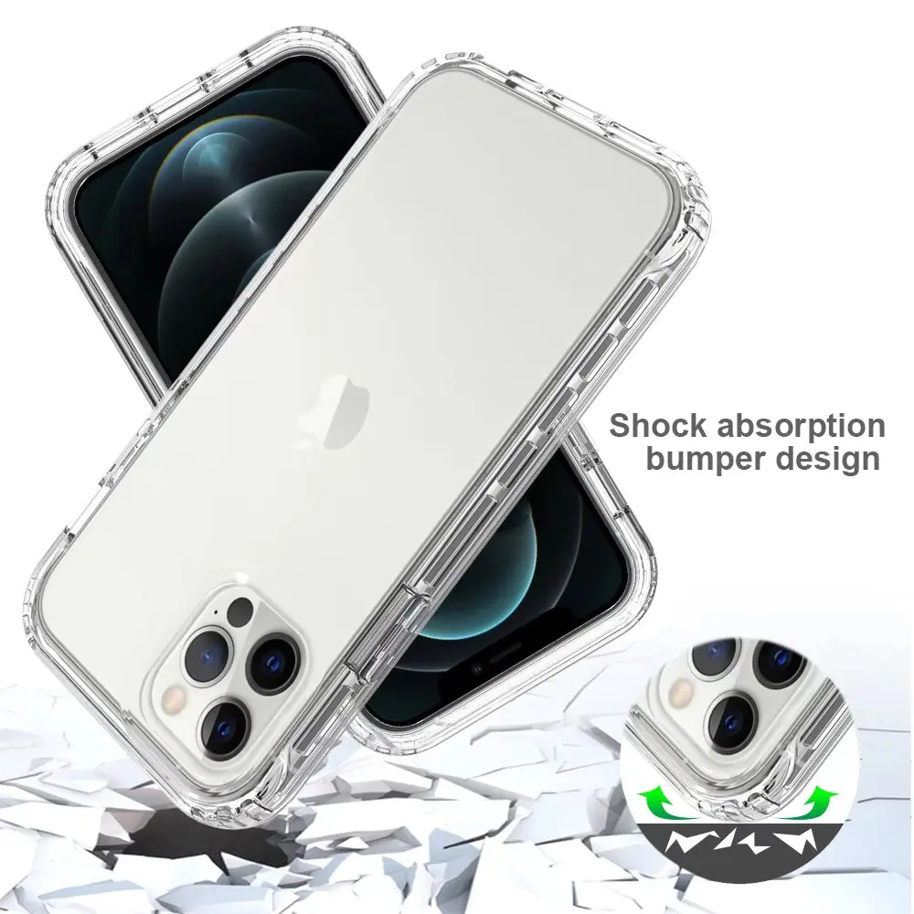 Shockproof Clear Case For iphone 14 13 12 11 Pro Max 12 13 Mini 7 8 SE 2020 Hard PC + Soft Silicone Transparent Back Phone Cover iphone 12 cover case