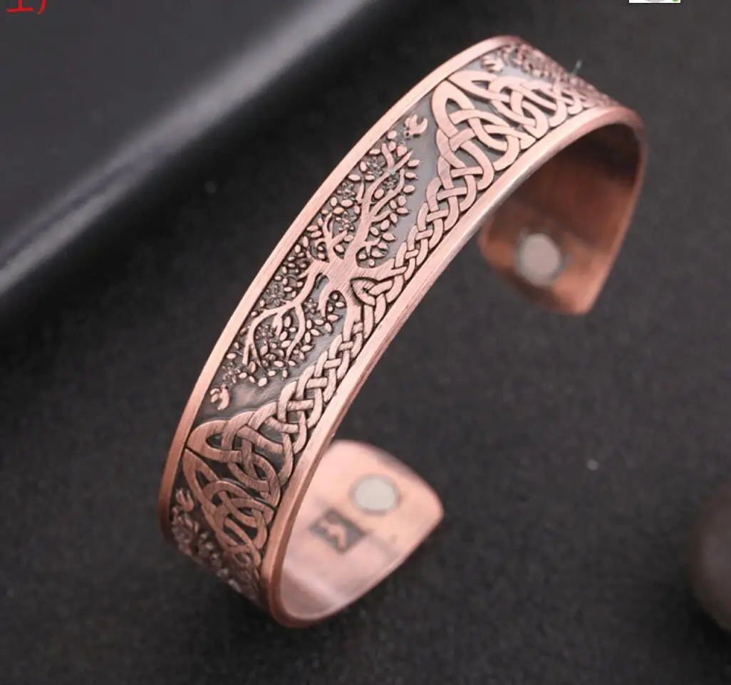 1PC Viking  Health Bracelets Tree Of Life Luck Knot Runes Trinity Magnetic Cuff Bangles Women Men Adjustable Bracelet F1093
