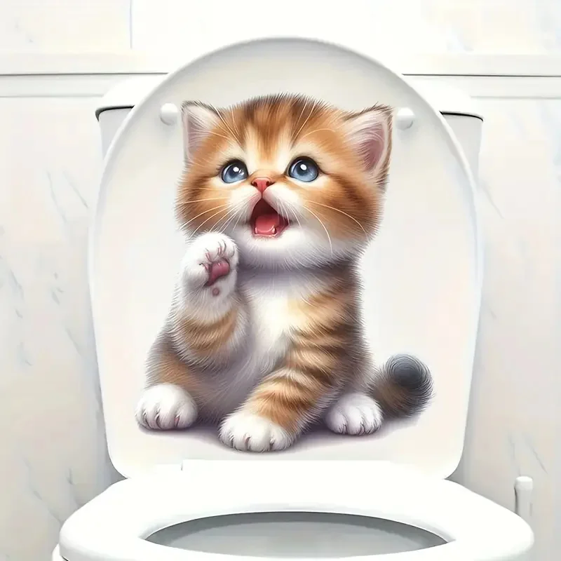 Kitten Self-Adhesive Toilet Stickers Wall Decal Removable Reusable PVC Sticker for Toilet Lid Bathroom Decor vinyl stickers toilet stickers toilet wall stickers toilet seat stickers kitten wall stickers