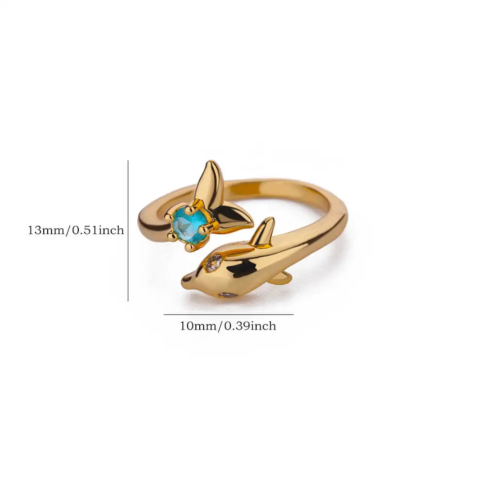Stainless Steel Dolphin Zircon Open Rings For Women Gold Color