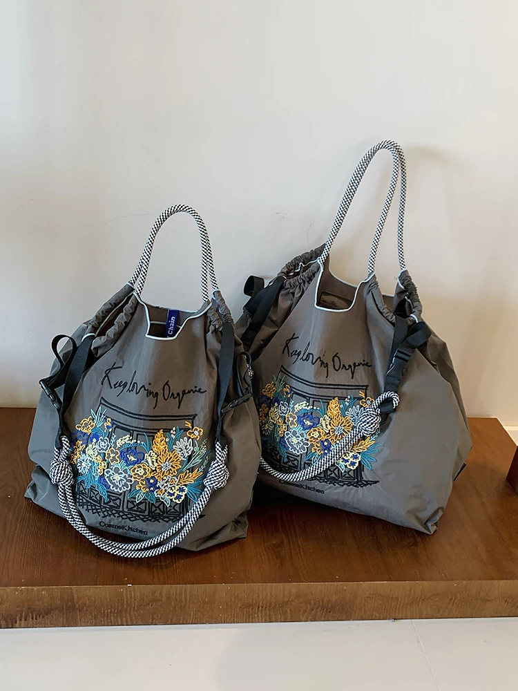 Women's shopping bag, nylon bag, cloth bag, ethnic style, embroidered window cut pattern, Bohemian style, large capacity Tote ba - Image 5