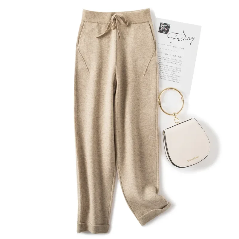 Moda Pantaloni Di Lana Genune Di Alta Qualità Donna 2020 Autunno Inverno Donna Pantaloni A Vita Alta Pantaloni Harem Donna Pantaloni Zjt1379