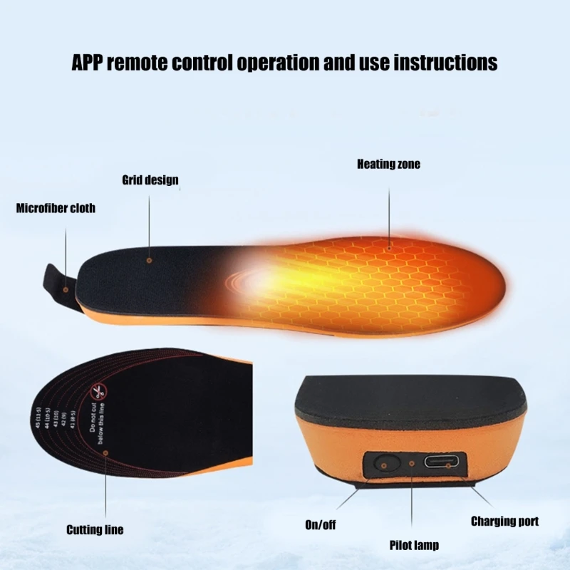 USB Rechargeable Electric Heated Insoles Winter Foot Warmer Washable Cuttable Electric Heated Shoe Pad for Man Women