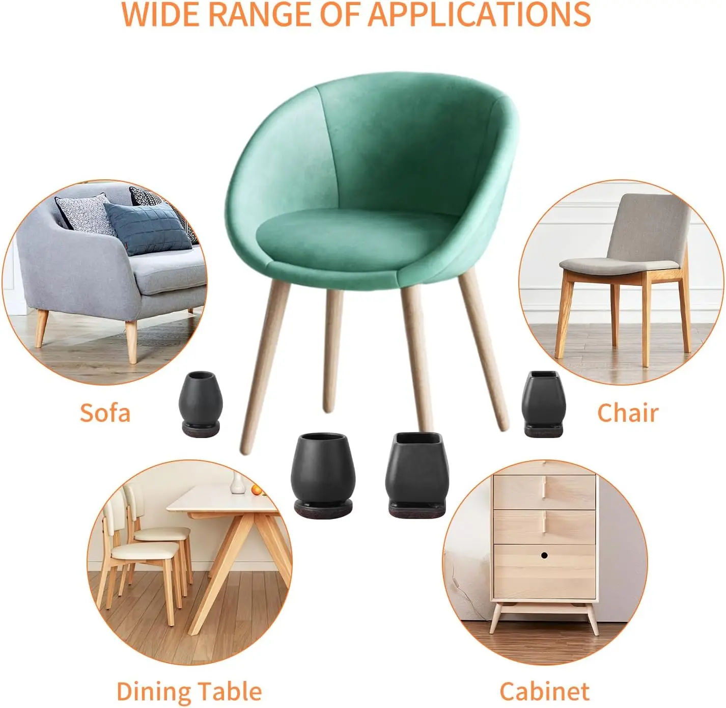 Furniture Leg Pads Chair Leg Caps Chair Leg Protector Rubber Furniture Feet Pads 16PCS Black Chair Leg Protectors