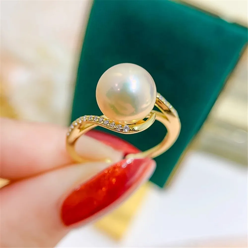 

DIY Pearl Ring Accessories S925 Pure Silver Ring Empty Set Fashion Edition Ring Silver Jewelry Set Women's 8-10mm Round Beads