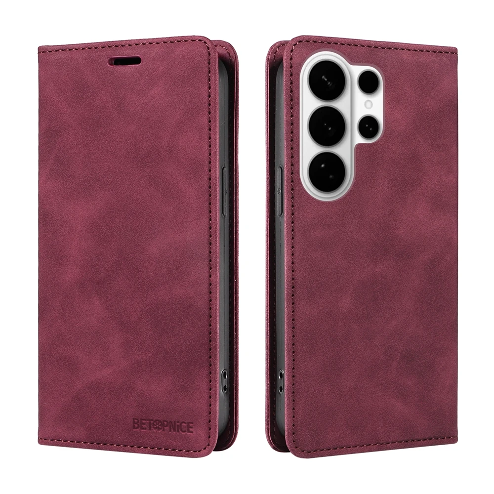 Premium Magnetic Leather Flip Wallet Case with Kickstand - Classic Business Design