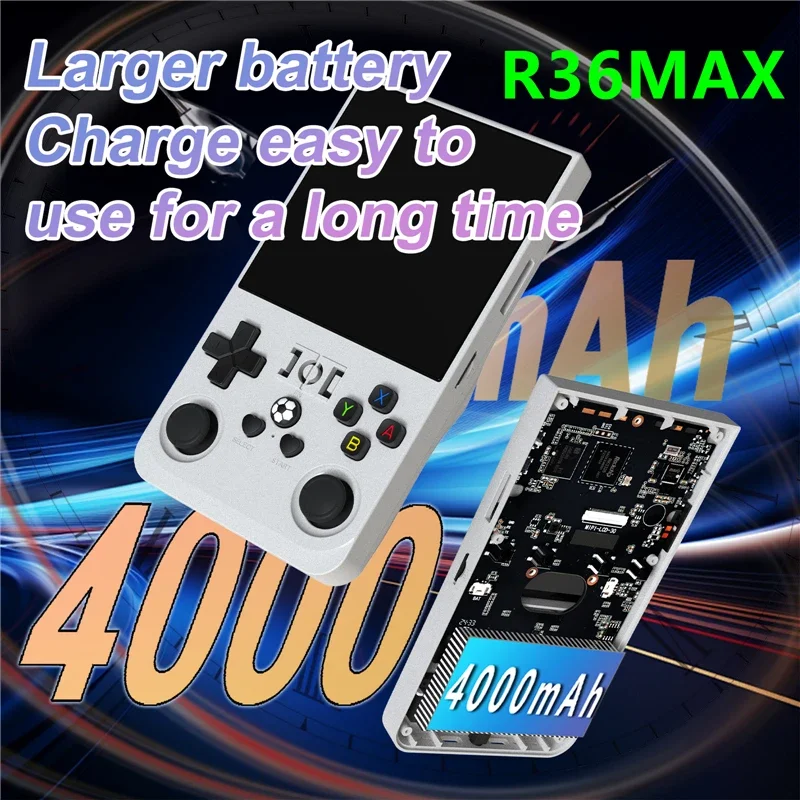 R36MAX Retro-Handheld-Spielkonsole, 4-Zoll-Großbildschirm, tragbarer Taschen-Videoplayer, über 1000 Spiele, Linux-System_voghion.com