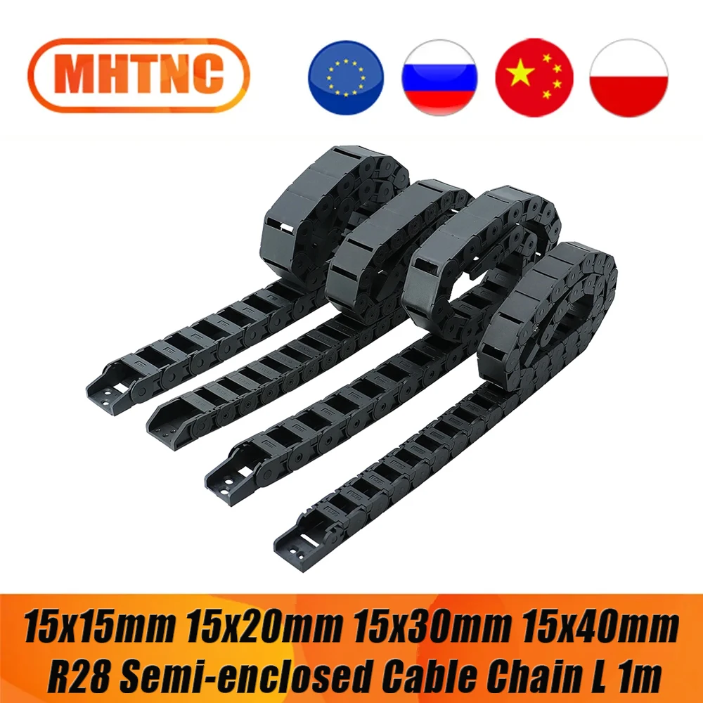 R28 15x15 15x20 15x30 15x40 Cable Chains Bridge Type Semi-enclosed Plastic Towline L 1m for CNC router for Plastic Cable Chain