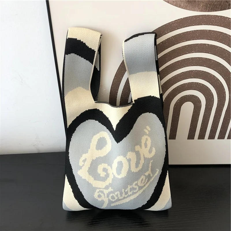 love letter Print Crochet Shopper Bag Knitting Hollow Out Shoulder Beach Bag Casual Laziness-Style Handbag Women Shopping Bags