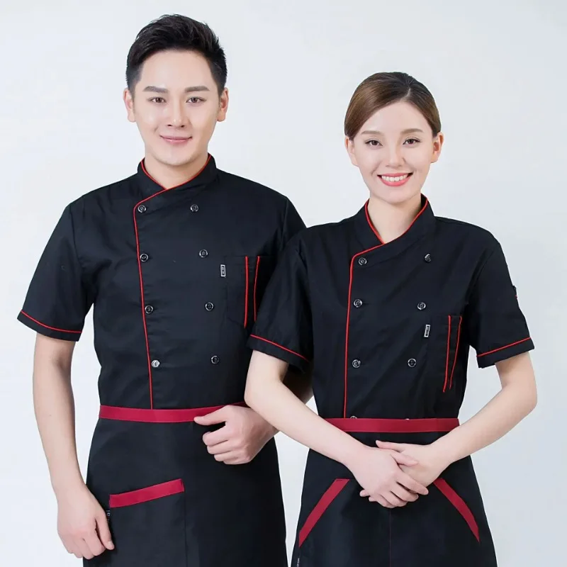 Chefs uniform Short Sleeve Summer Set Restaurant Hotel Kitchen Workwear Men and Women Youth Breathable Thin Jacket
