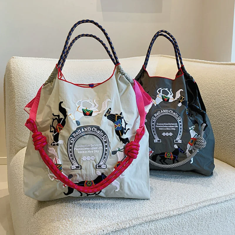 Chic Embroidered Tote Bag - Spacious, Lightweight & Foldable Handbag