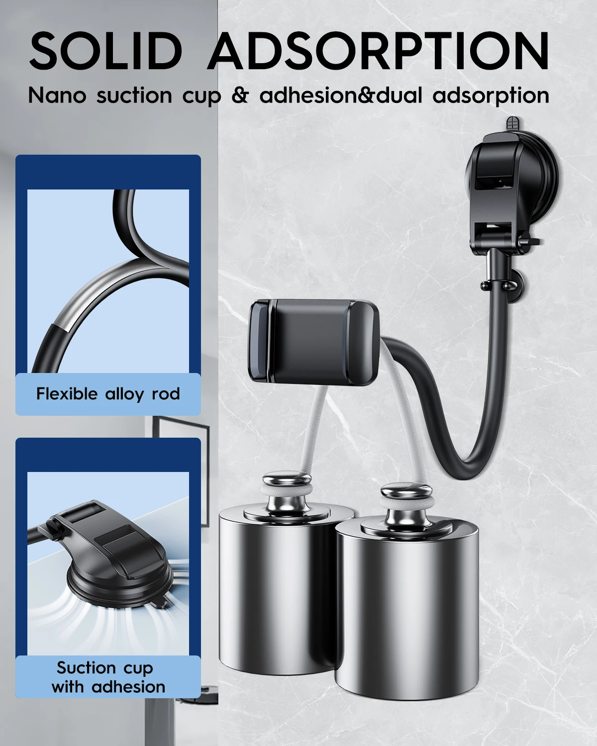 Eary Phone Holder Mount For Wall Adjustable Long Arm Suction Cup Phone Stand Support For Kitcten Window Batehroon Makeup Mirror