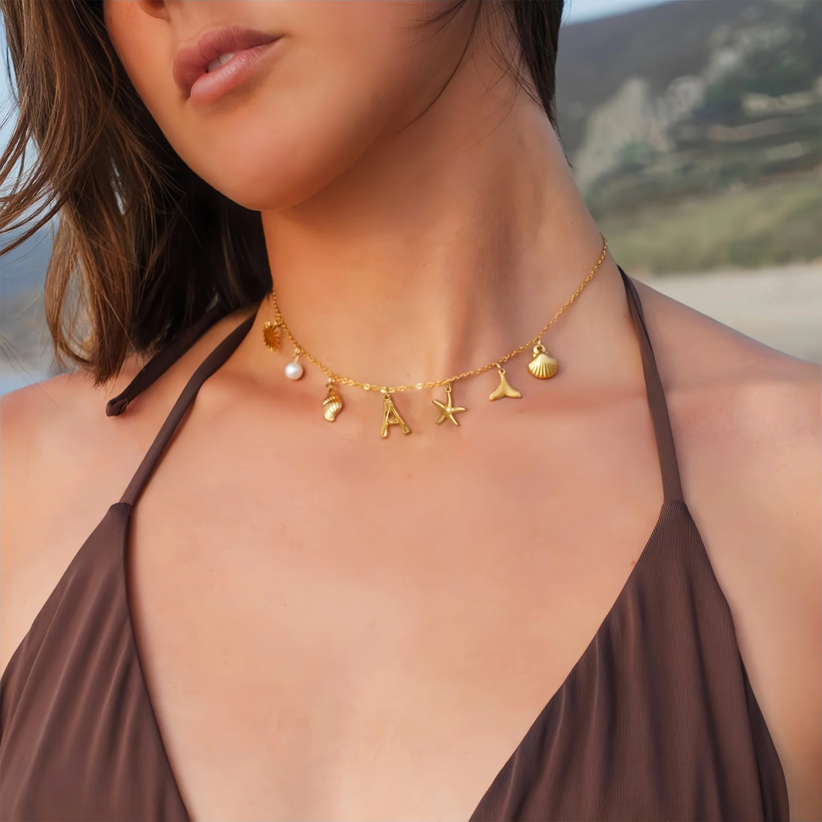 Starfish Initial Charm Necklace 2