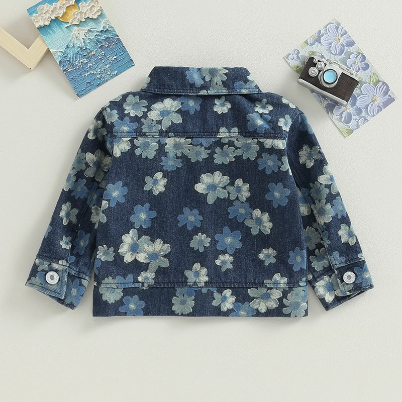Toddler Baby Girl Boy Jean Jacket Gradient/Floral Print Button Closure Lightweight Denim Jackets Fashion Infant Spring Outwear