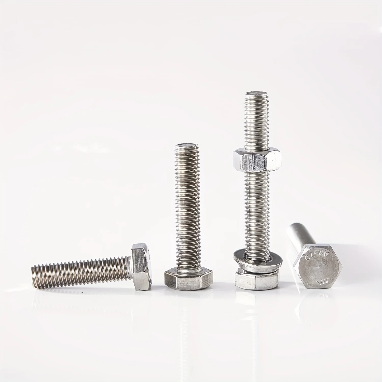 M10 x 40mm 50mm 70mm 80mm Hex Head Bolts Screws, Nuts, Flat & Lock Washers, Stainless Steel 304, Machine Fully Thread
