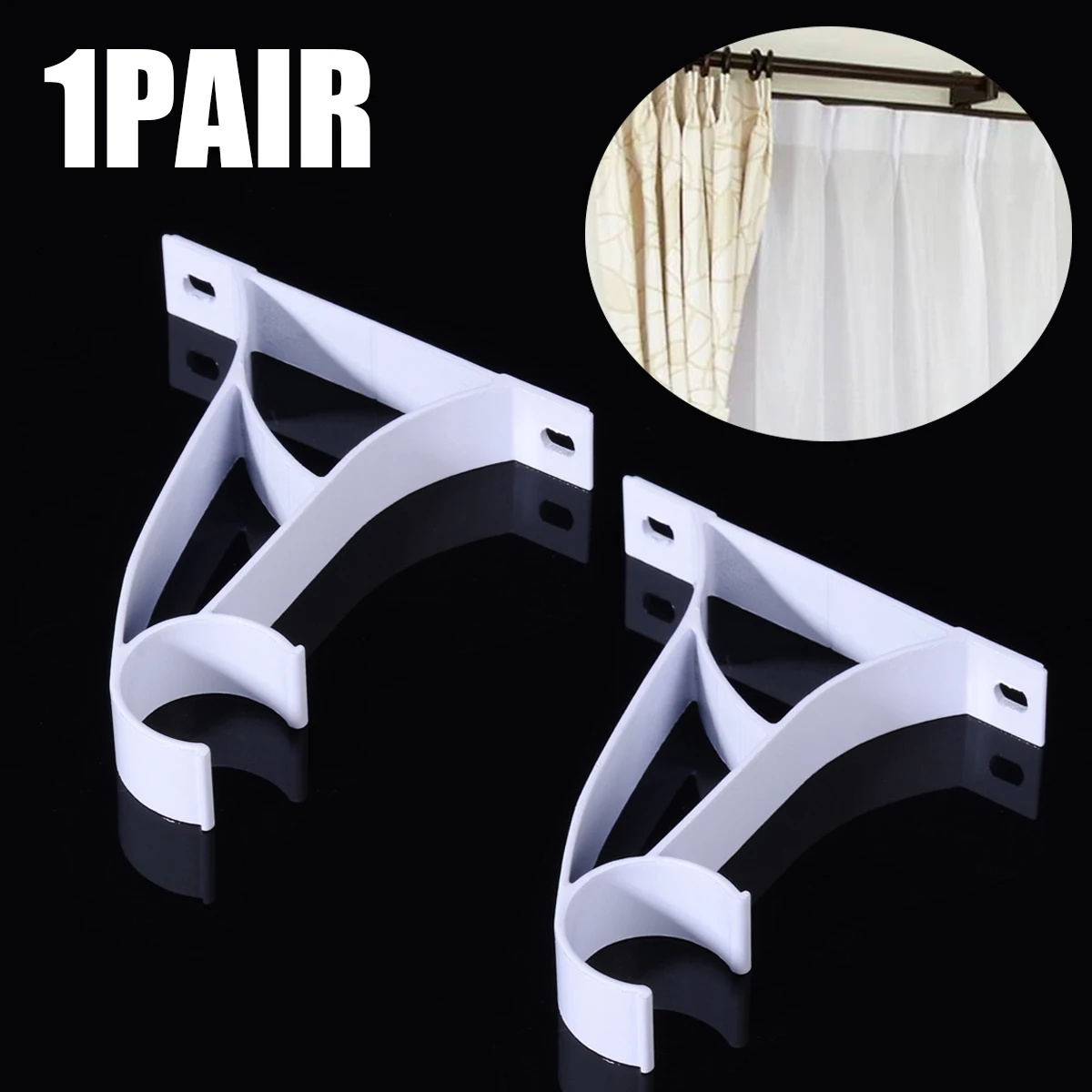 1 Pair Hang Curtain Rod Holders Tap Right Into Window Frame Curtain Rod Bracket 