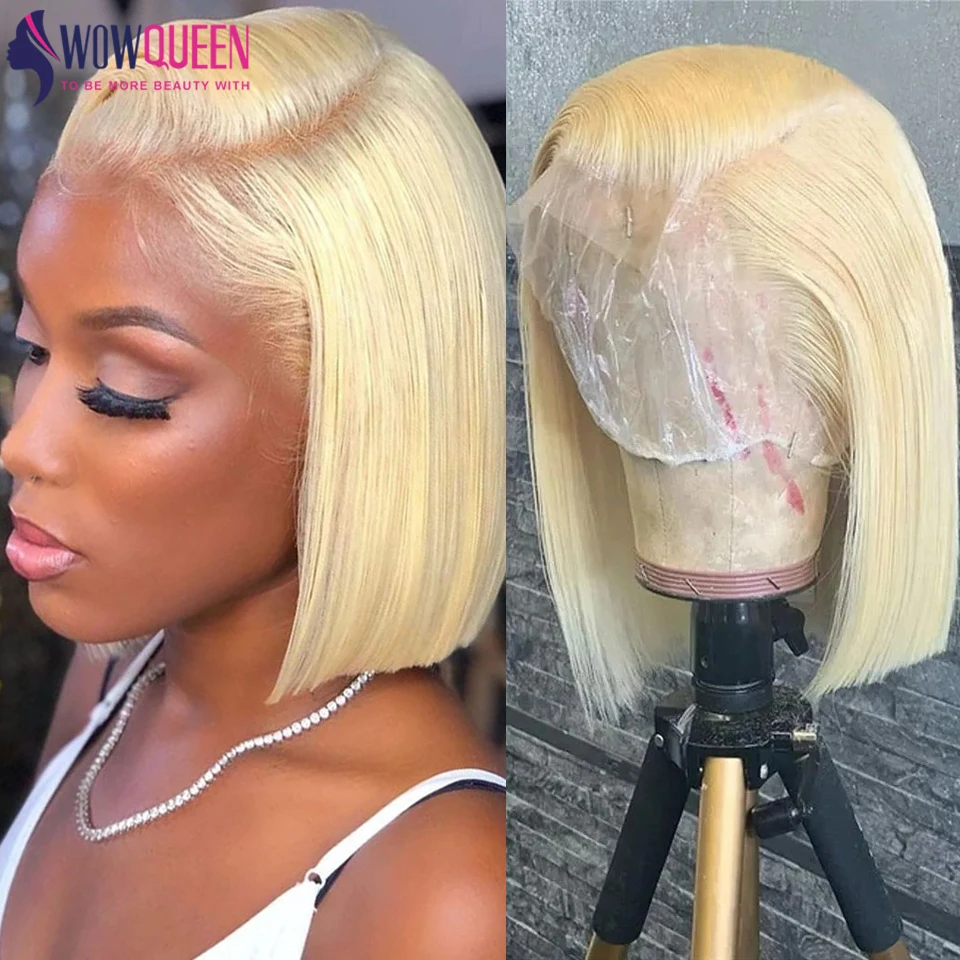 

Short Bob Wigs 613 Honey Blonde Colored Straight Bob Wig Transparent 13x4 Lace Front Brazilian Remy Human Hair Wigs For Women