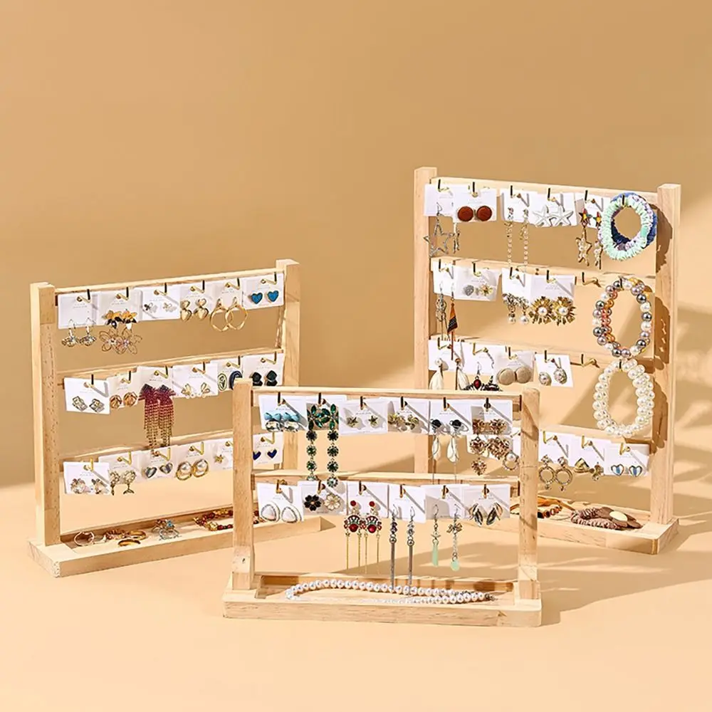 Wooden Necklaces Easel with Hooks Removable Jewelry Collection Rack Solid Wood Keychain Bracelet Shelf Earrings Jewelry Hanging