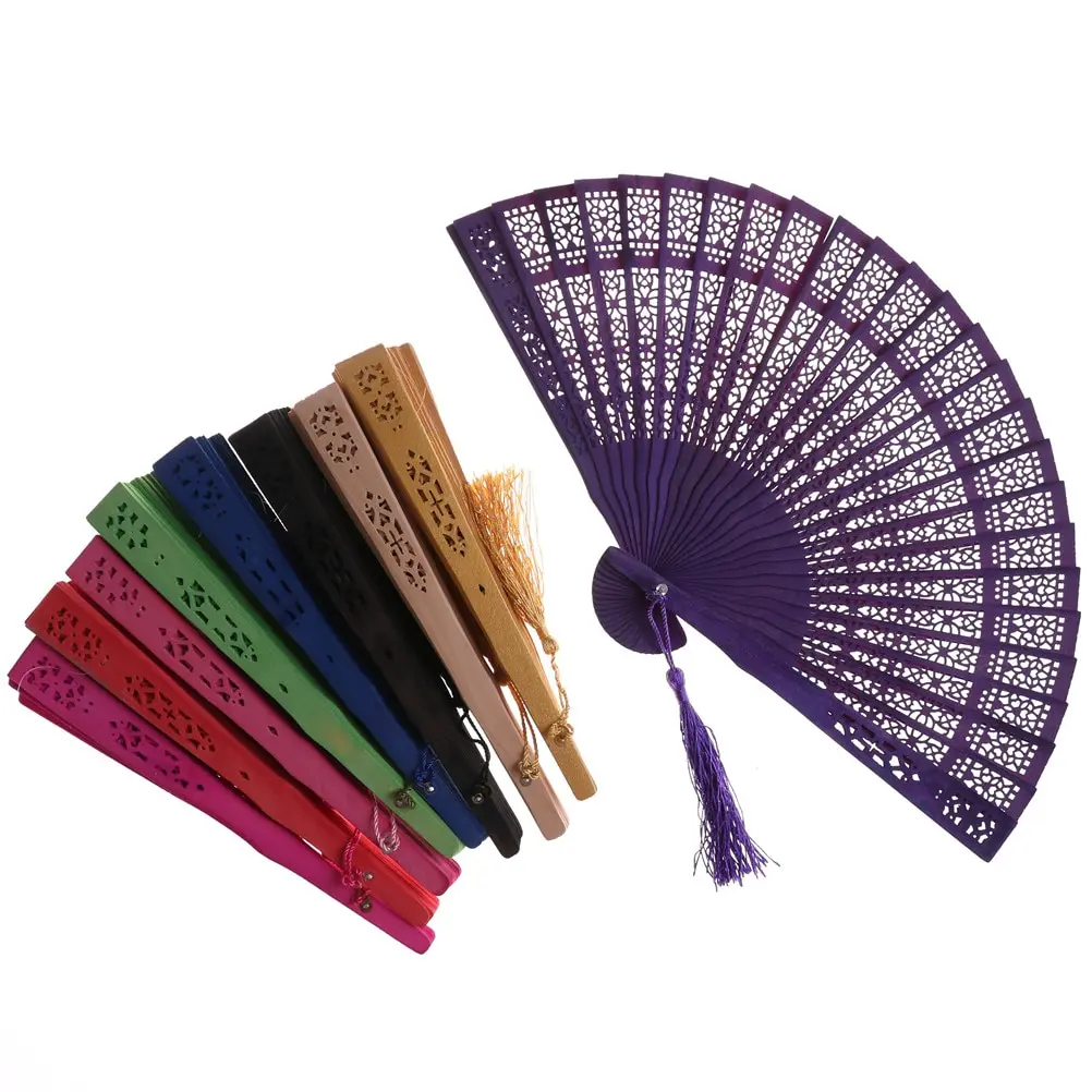 1Pc Multi Color Chinese Vintage Wood Hollow Carved Hand Fan Foldable Fan Gifts Pocket Fan Party Favors